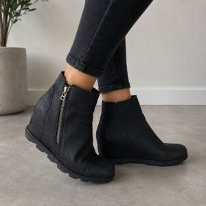 Sorel Joan of Arctic Wedge II Ankle Boots Women 10 Black Leather